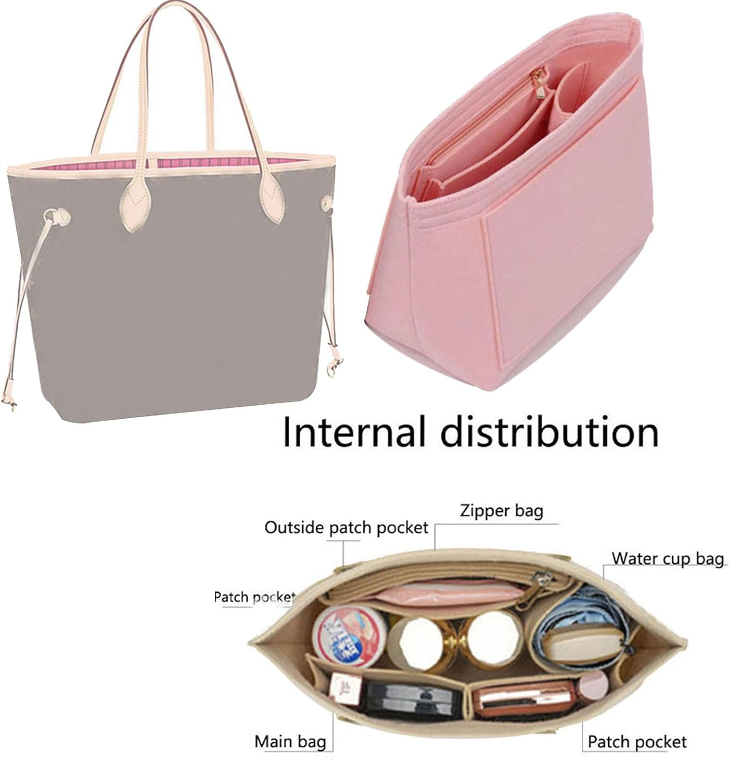 Lckaey Purse Organizer Insert for Neverfull Pm Mm Gm Shaper Felt Purse Insert 1079Black-M image number 7