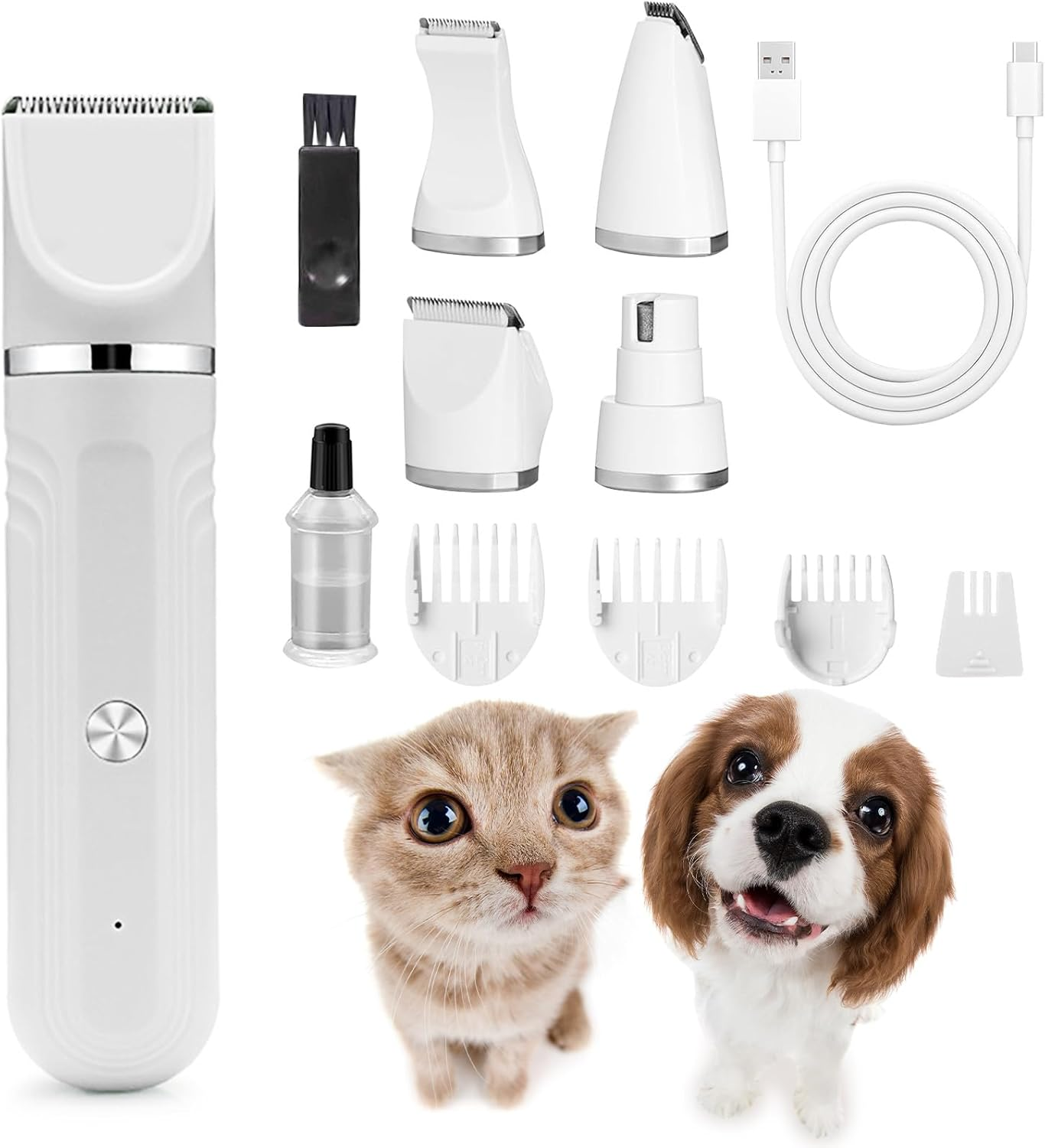 Dog Grooming Kit, 4 in 1 Dog Clippers with 3 Cutter Head and 1 Dog Nail Grinder, Low Noise 55Db Dog Paw Trimmer for Trimming Dog'S Hair around Paws, Eyes, Ears, Face, Rump [4 Guide Combs] (White) image number 2