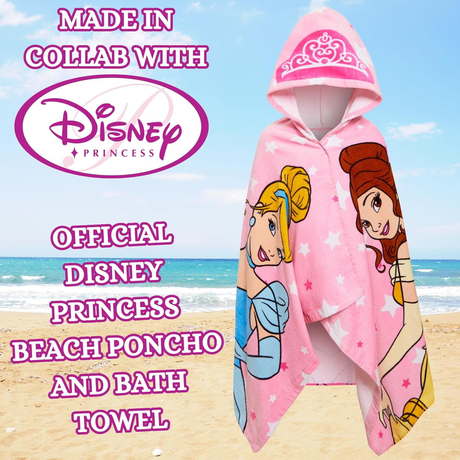 Disney Kids Princess Hooded Towel 100% Cotton Girls Poncho Large Childrens Bathtowel Beach Pool Warm Wrap Swimming Changing Cover Up image number 4