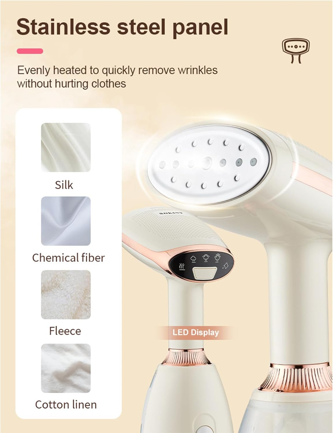 Handheld Garment Steamer, 30S Fast Heat Up1500W, Portable Travel Clothing Fabric Steamer with 260Ml Water Tank, Stainless Steel Heated Plate, for Home and Travel (AU PLUG) image number 3