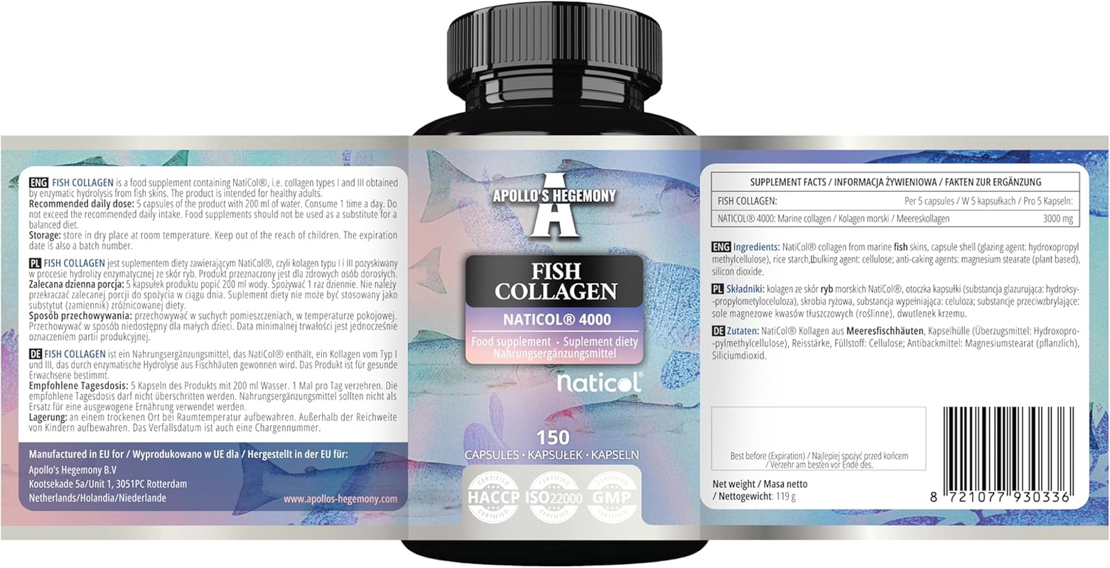Marine Collagen Peptides Naticol&reg; - 3000 Mg per Serving - 150 Capsules - 1 Month Supply - Fish Collagen Protein for Healthy Skin, Joints and Hair - by Apollo'S Hegemony image number 5