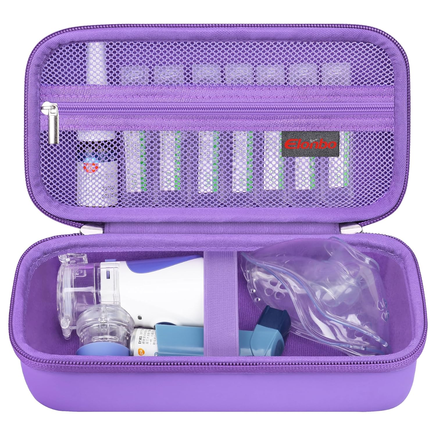 Elonbo Carrying Case for Portable Handheld Inhaler Nebulizer Machine for Adults and Kids, Asthma Inhaler Travel Case, Handheld Mesh Atomizer Machine Holder, Inhaler Spacer Bag, Purple image number 1