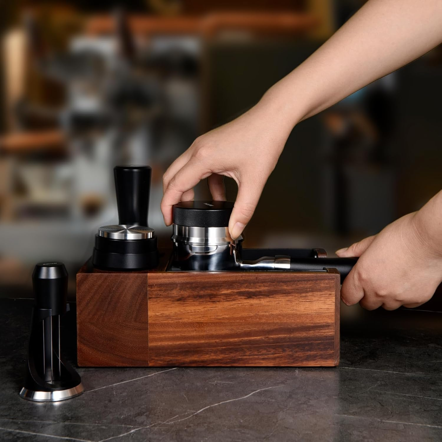 2 in 1 Design Gravity Distributor and Magnetic Dosing Funnel Combo, 58.5Mm Adaptive Espresso Distributor and Stainless Steel Dosing Ring Set Fits All 58Mm Portafilter image number 2