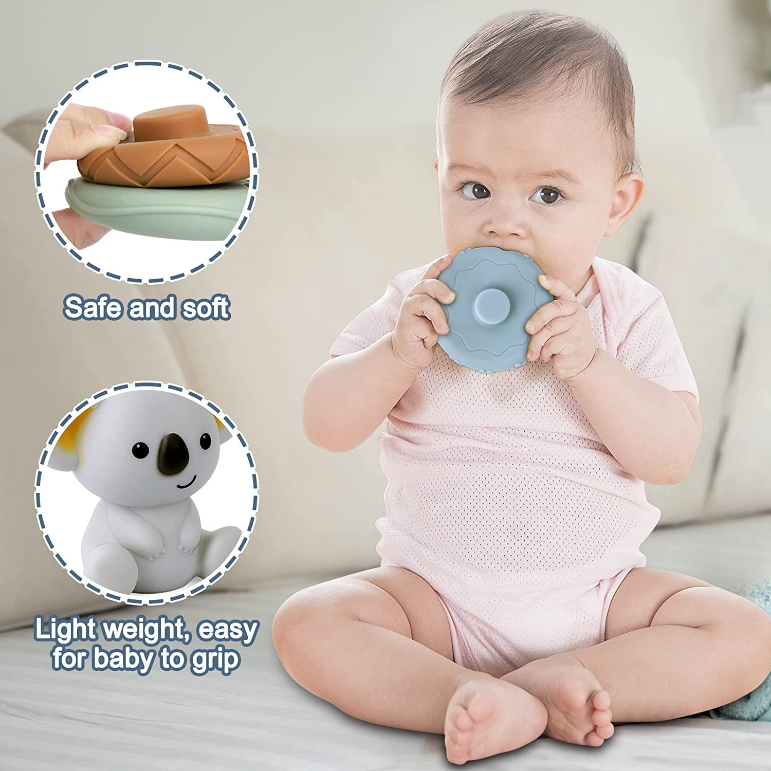 Stacking Nesting Baby Toys, STEM Soft Stacking Blocks Ring Stacker Toys, Early Educational Squeeze Teething Baby Toys, Learning Circle Gifts for Babies Toddlers Kids 6 12 18 Months(7 PCS) image number 3