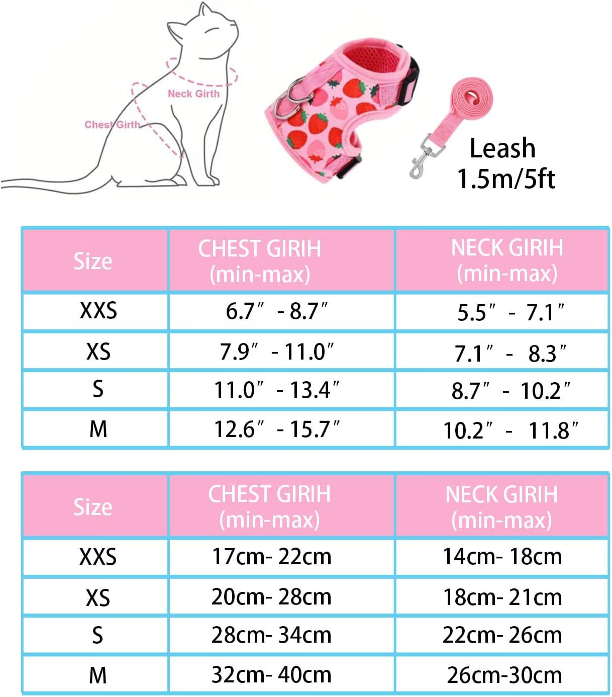 Cat Harness with Escape Proof - Fashionable Mesh Cat Dog Walking Harness Leads, Adjustable for Kitties Puppies Small Animals (Pink, XS)