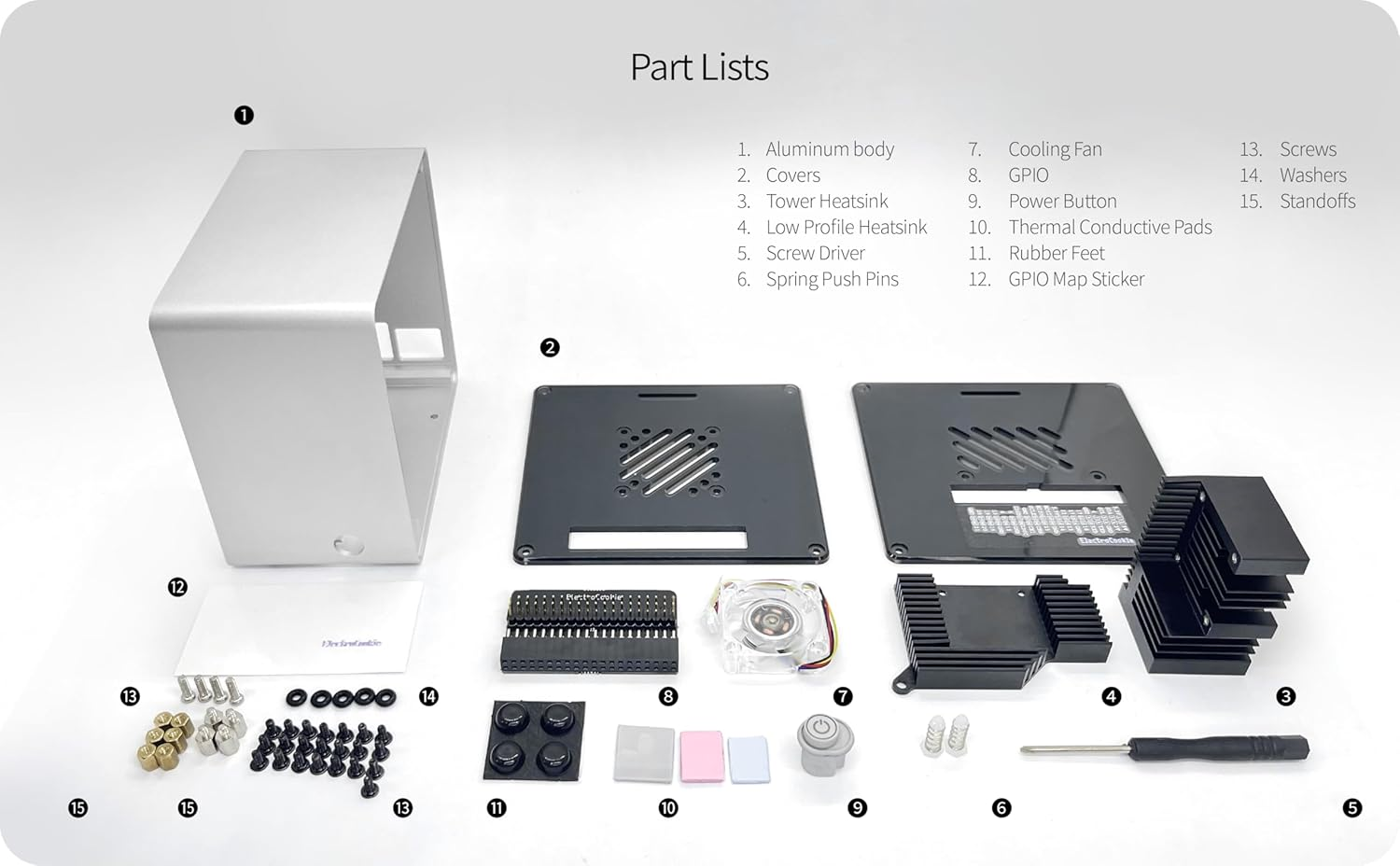 Electrocookie Raspberry Pi 5 Case, Aluminum Mini Tower Case with Cooling Fan and Color Changing Ambient Light (Silver)