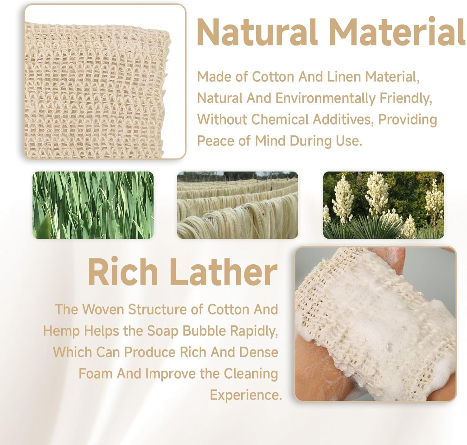 10 Pcs Soap Bag, Natural Ramie Soap Saver Bags, Handmade with Brown Bead Drawstring Exfoliating Foaming Pouch Mesh Holder Quick Drying Pouch for Shower Bath Travel & Daily Use Plastic-Free image number 5