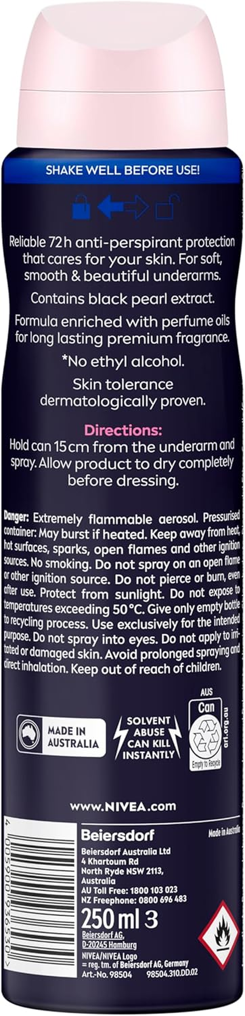 NIVEA Pearl & Beauty Fine Fragrance Anti-Perspirant Aerosol Deodorant 250Ml | 72-Hour Sweat & Odour Protection | Long-Lasting Freshness | Skin-Safe Formula | with Perfume Oils (Pack of 2) image number 2