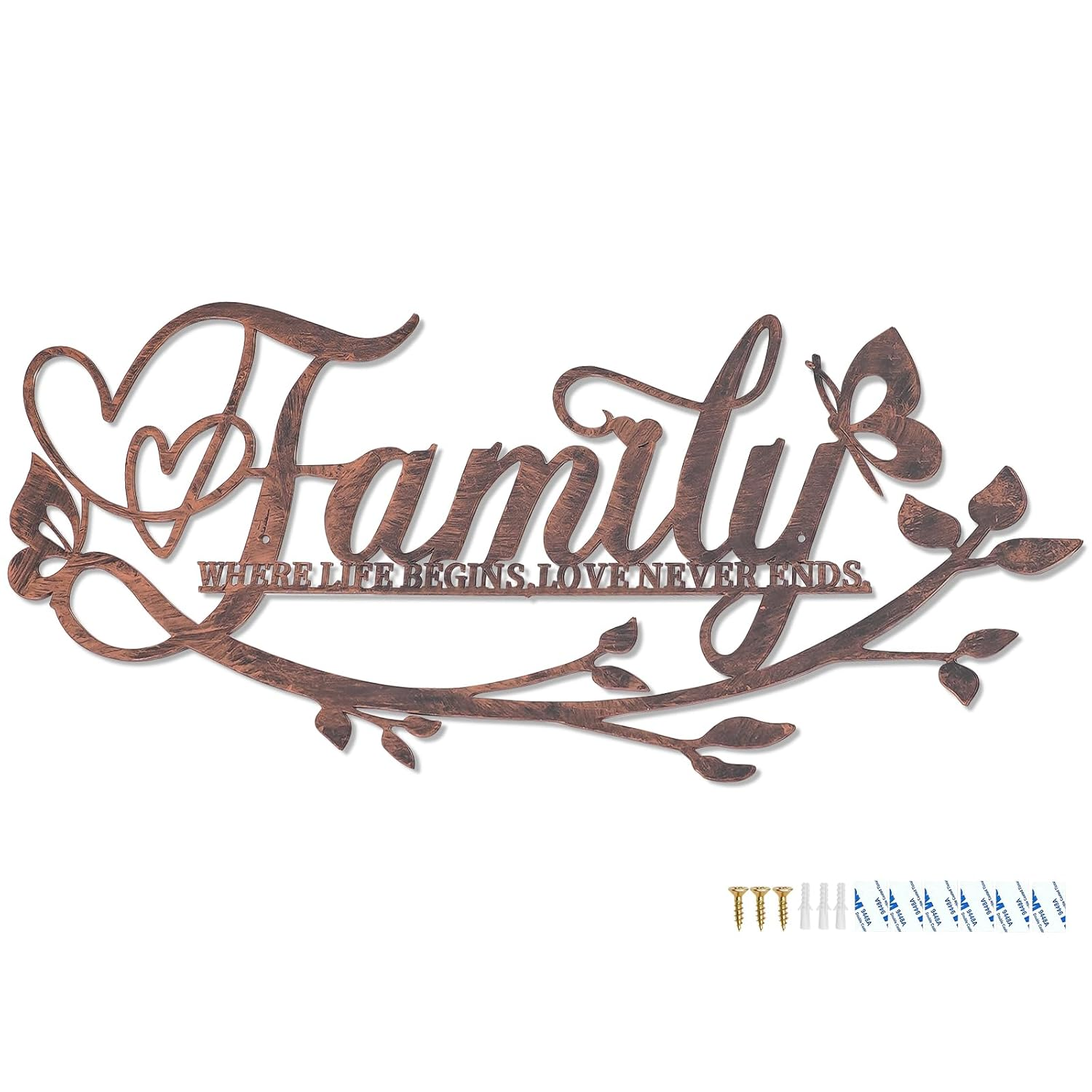 Family Where Life Begins Love Never Ends Word Sign Metal Wall Decor, Black Home Decor Wall Art Decorations, Letters Quotes Sign for Living Room Bedroom Kitchen Indoor Outdoor Decor(Black)