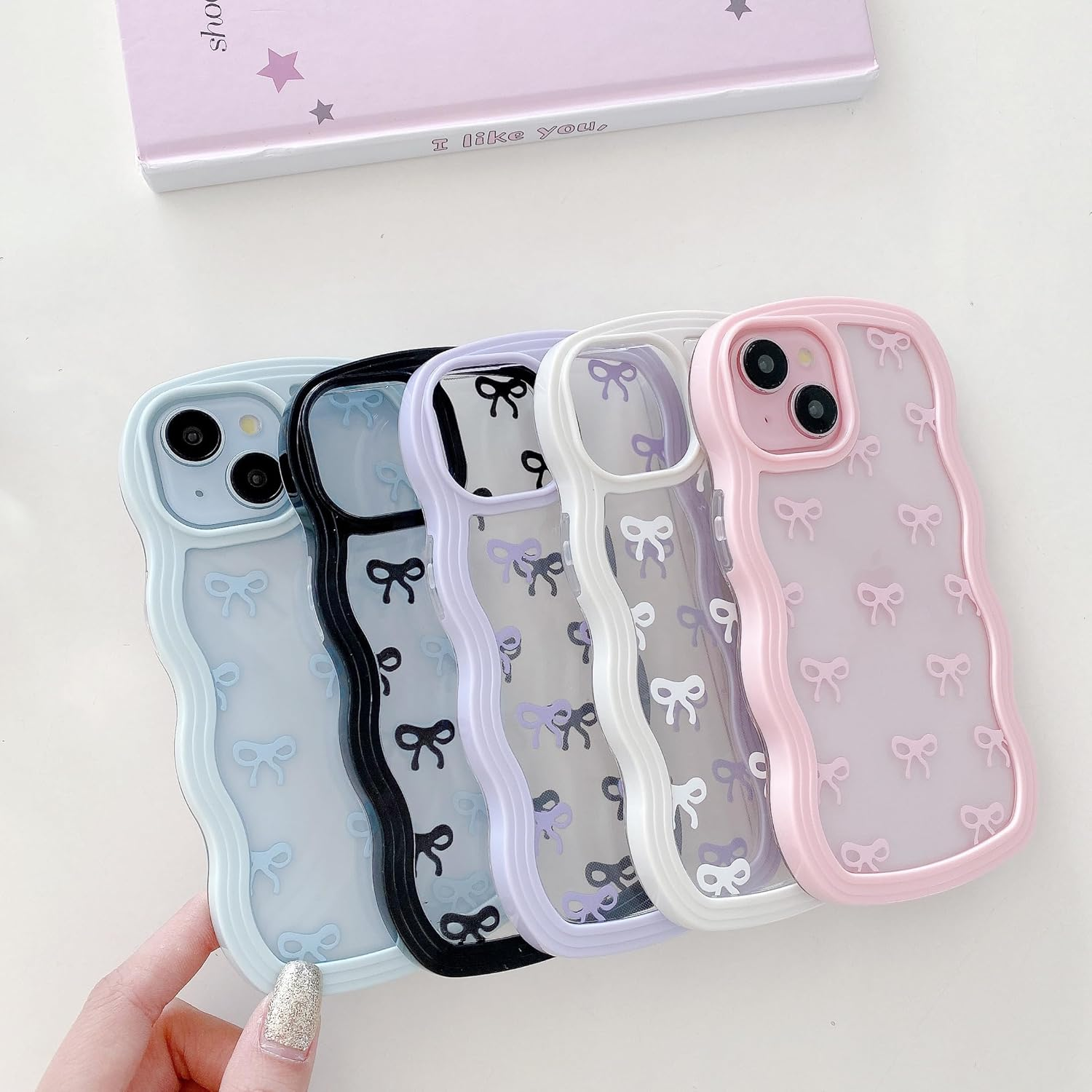 QLTYPRI Bow Case for Iphone 13/Iphone 14, Clear Cute Ribbon Bow Phone Case Curly Wavy Aesthetic Phone Case, Slim Soft Transparent Shockproof Protective Cover for Women Girls - White image number 3