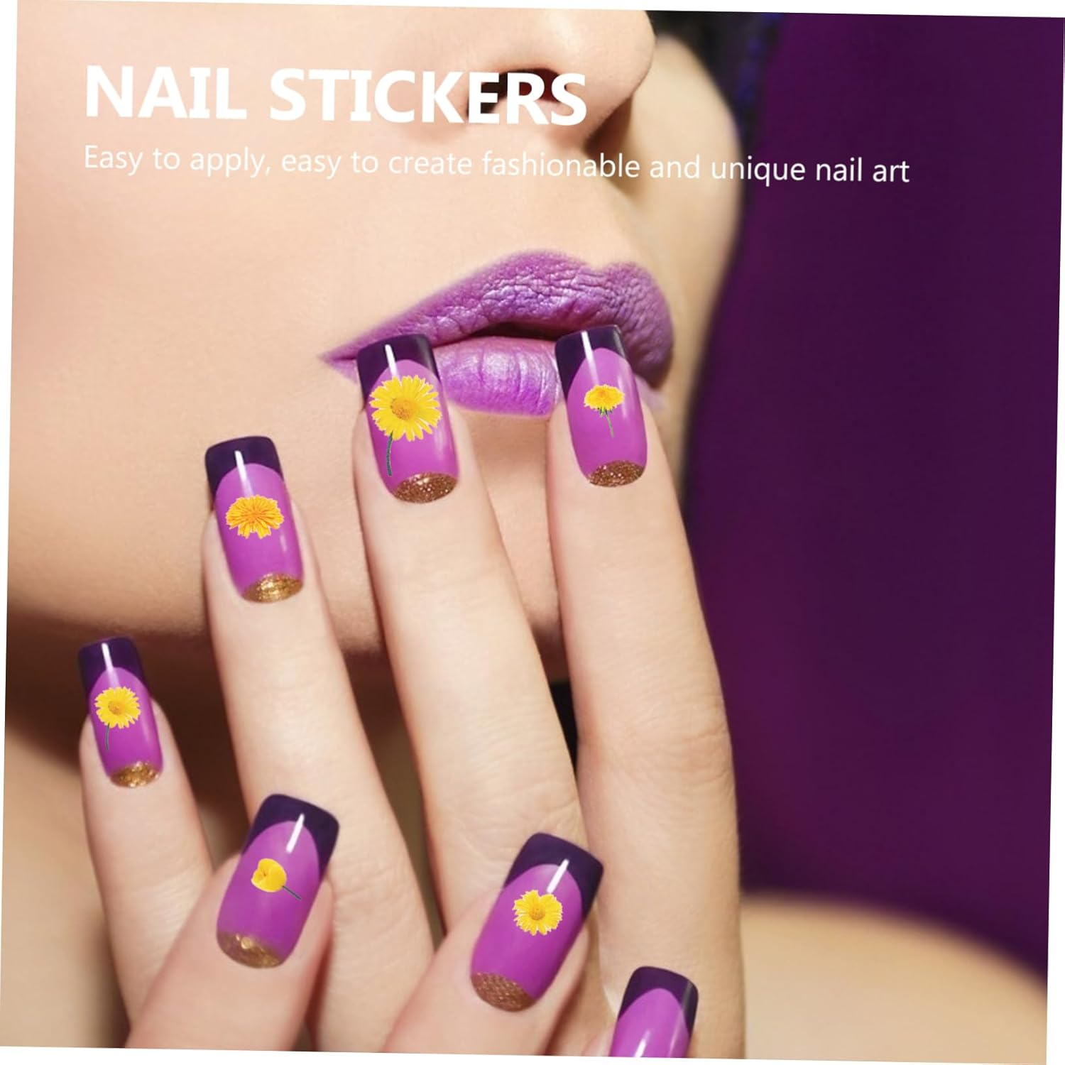 PAMINGONO 8Sheets DIY Sunflower Nail Art Stickers for Women Girls Nail Decals Decor image number 1