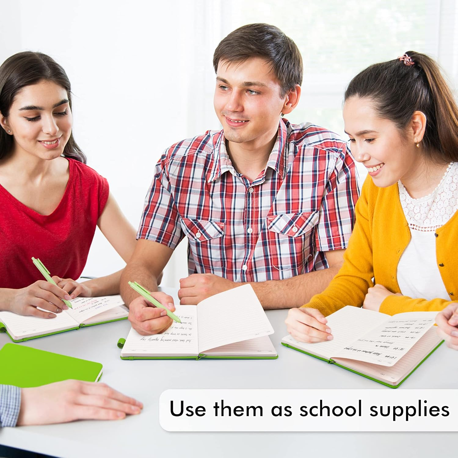 Feela 3 Pack Notebook Journals Bulk, Hardcover Notebooks Classic Ruled Lined Journals with Pen Holder for Women Girls School Business Supplies, with 3 Black Pens, 120 GSM, 5.1&rdquo;X8.3&rdquo;, A5, Green image number 6