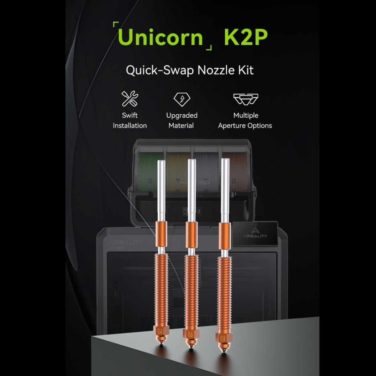 For Creality K2 plus Hi Combo Nozzles Kit - Titanium Alloy, Copper Alloy, Hardened Steel & High Flow Nozzle Replacement Kit - Compatible with Creality K2 plus 3D Printer & Hi Combo-0.4Mm, 3Pcs image number 4