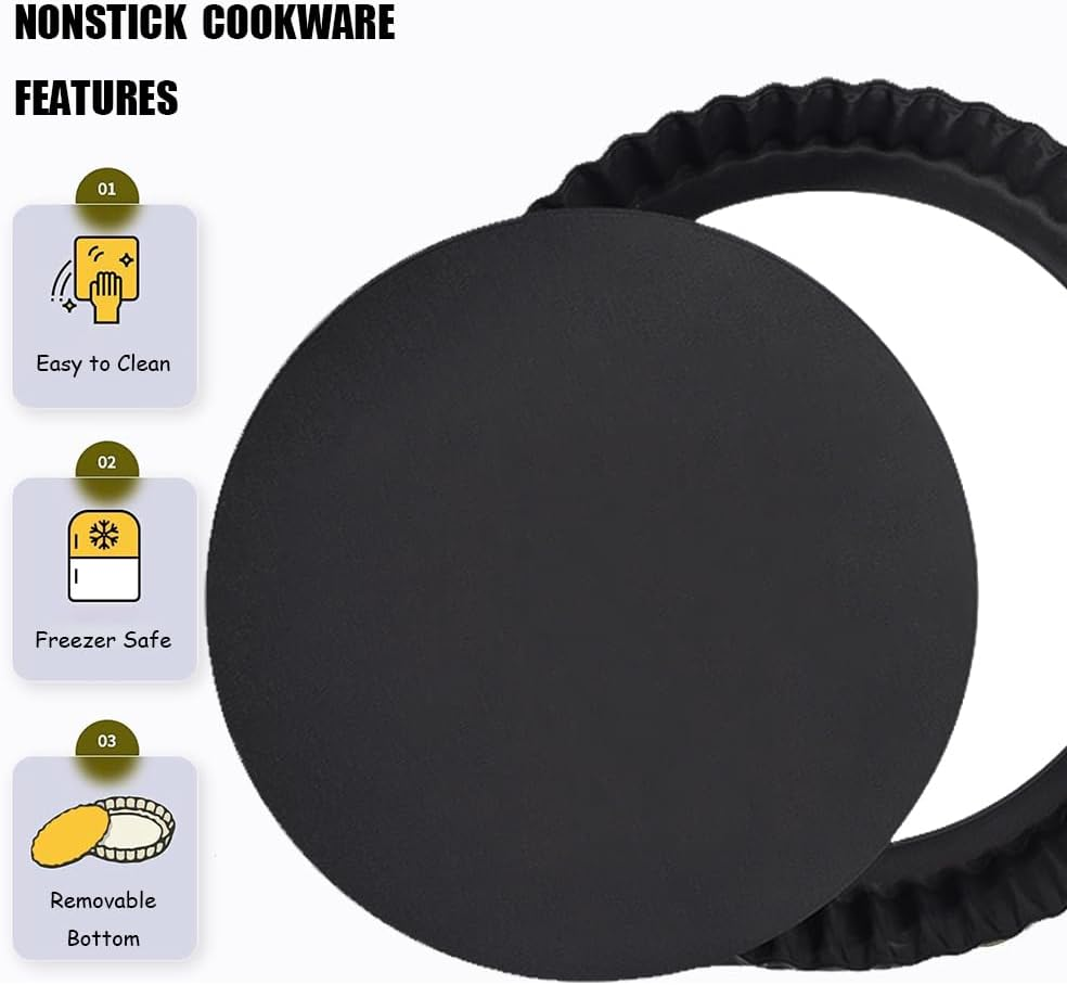 9 Inch Pan with Removable Bottom, Egg Tart and Milk Egg Cakes Pan, Pie Pan for Baking, Non Stick Carbon Steel Milk Egg Cakes Pan for Making Pies, Mousse Cakes, Fruits and Desserts image number 6