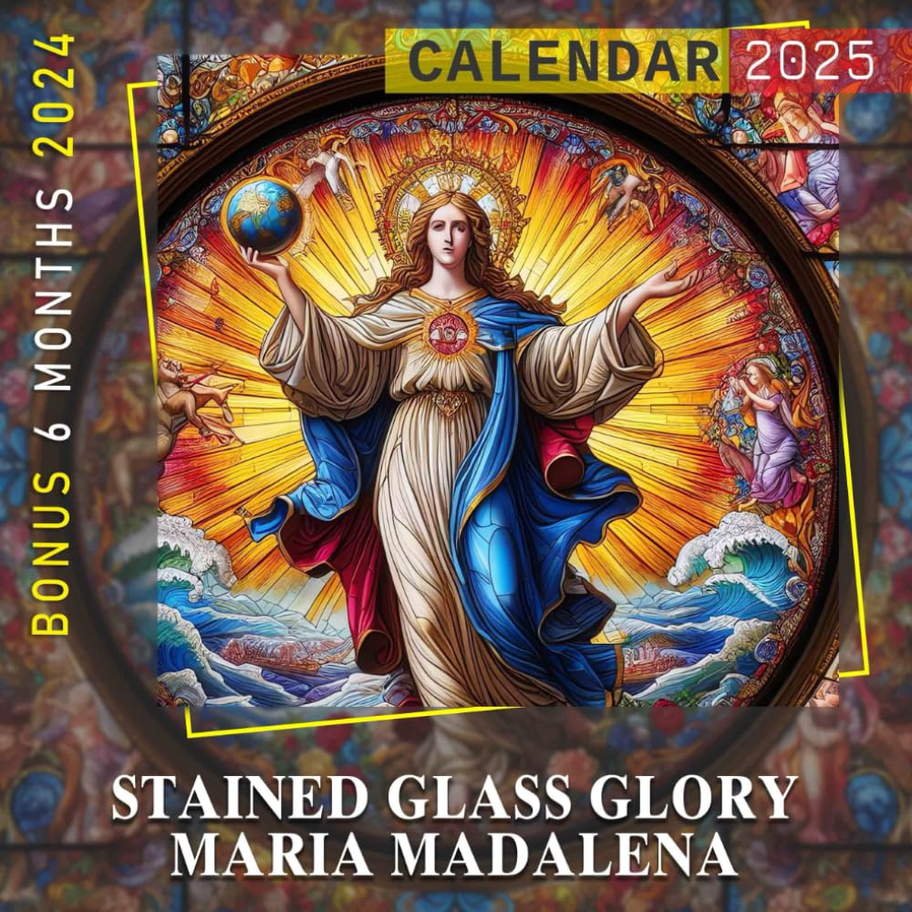 Stained Glass Glory Maria Madalena Calendar 2025: 18 Months of Inspirational Light July 2024 to December 2025 Organize with a Large-Sized Highlighting the Splendor of Stained Glass Art Ideal Gifts