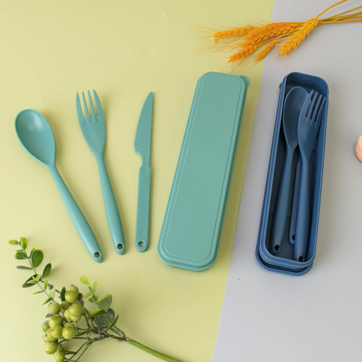 Large Reusable Utensils Set with Case, 2 Sets Portable Cutlery Set for Adults, Travel Fork Spoon Knife for Camping Work Picnic image number 3