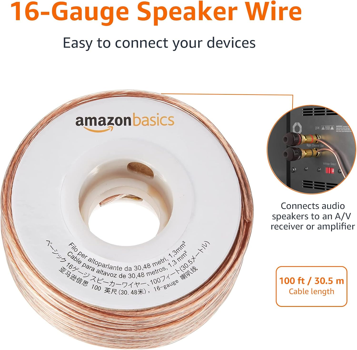Amazon Basics 16-Gauge Speaker Wire Cable, 30.48 Meters image number 3