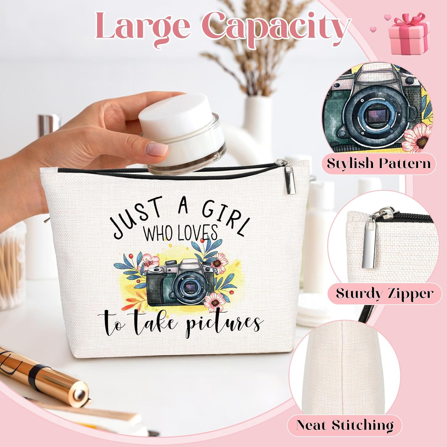 Gevguxluo a Girl Loves Makeup Bag, Beige, Girl Loves Photographers image number 5