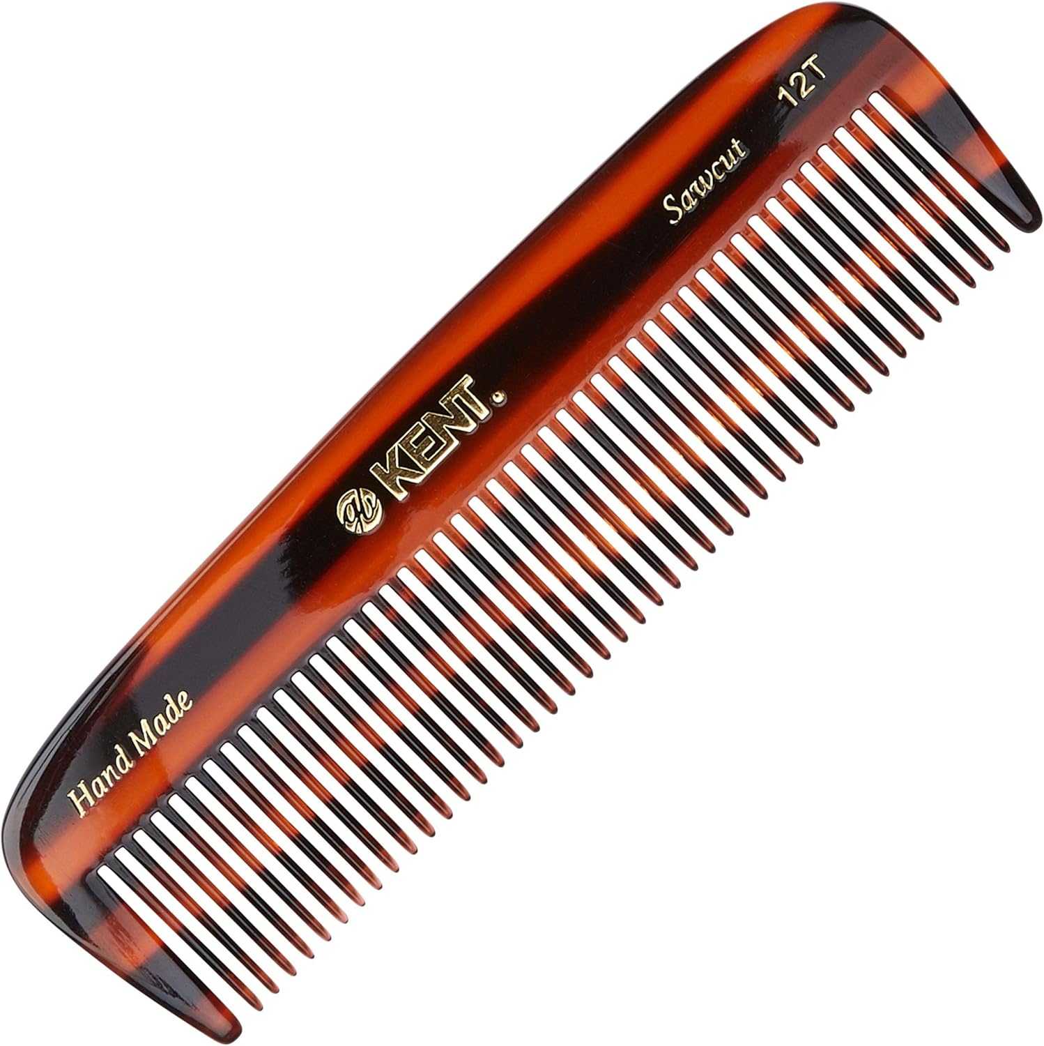 Kent 12T Wide Tooth Detangling Comb - 5.5" Handmade Pocket Comb for Thick, Curly, and Wavy Hair, Large Tooth Grooming for Hair, Beard, and Mustache - Saw-Cut and Hand Polished