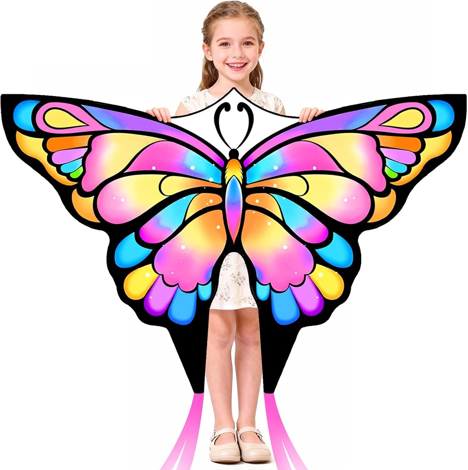 Simxkai Butterfly Kite for Kids & Adults, Easy to Fly Blue Big Kite for Beginners, 300Ft Line Handle Included (1Pack 2Pack)