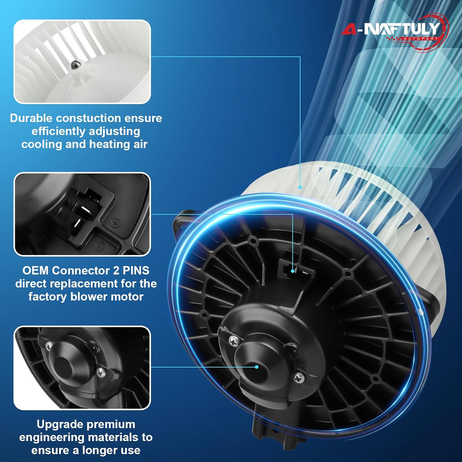 A-NAFTULY AC Blower Motor with Fan Replacement Fits for 2001-2005 Honda Civic, 2002-2006 Honda CRV, 2003-2011 Honda Element, 2001-2005 Acura EL, HVAC Plastic Heater Blower Motor, 700005, 79310S5DA01 image number 4