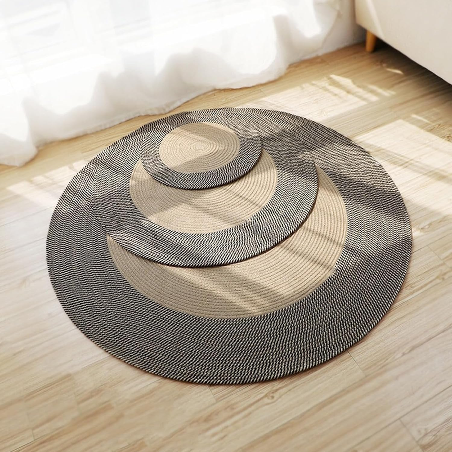 Jute Braided Rug, round Jute Rug, Hand Woven Reversible Fashionable Area Rug, Circle Carpet, Area Rug for Bedroom, Hallway, Living Room, Kitchen (Retro Color) image number 1