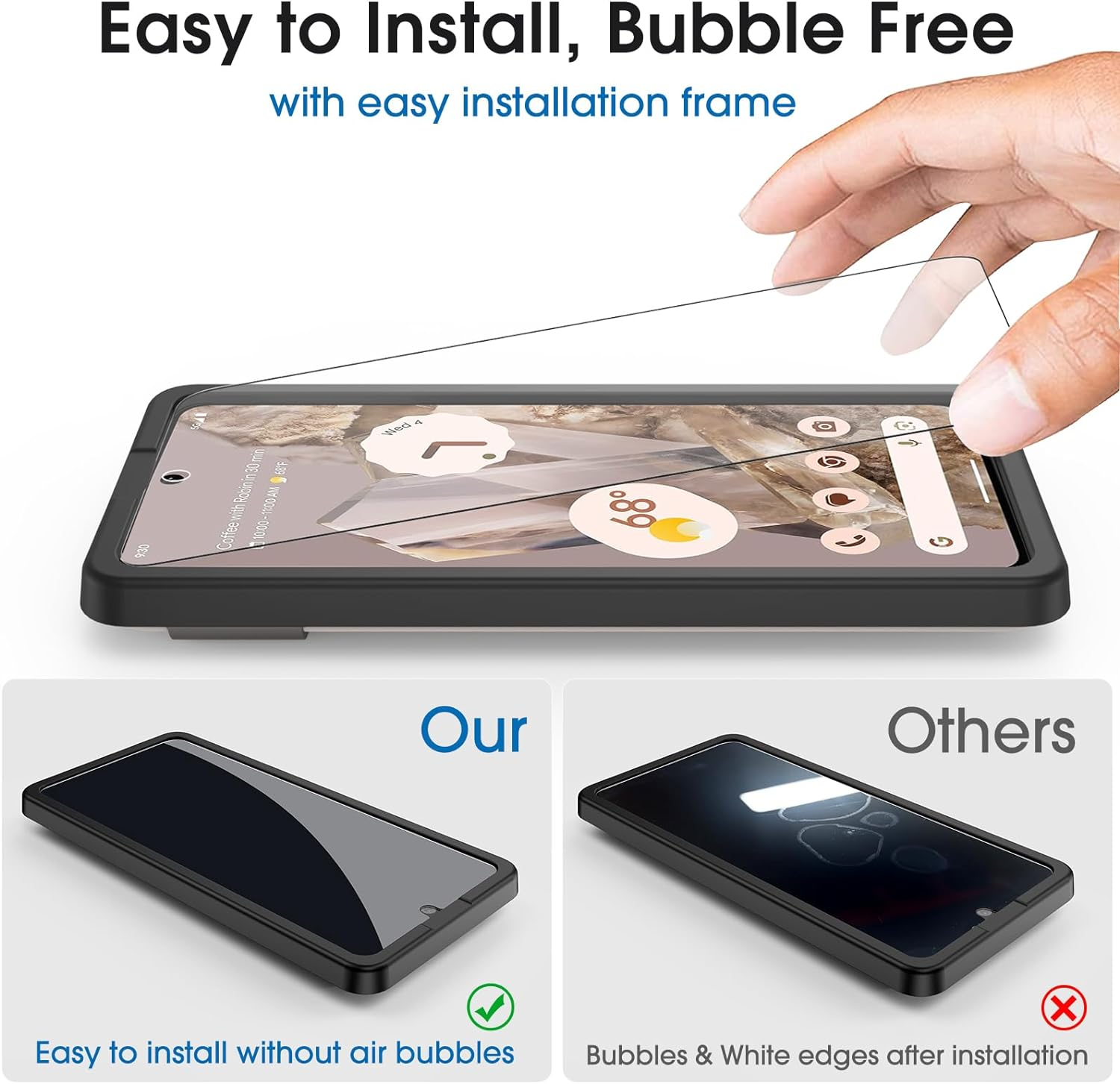 Amfilm 2+2 Pack Tempered Glass Screen Protector Guard for Google Pixel 8 Pro 6.7 Inch 2023 with Camera Lens Protector, 0.33Mm Thickness, HD Clear, Anti-Scratch, Bubbles-Free, Case Friendly image number 2