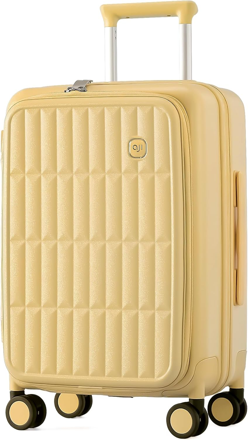 Carry on Luggage Suitcases with Wheels: Checked 26 Inch Luggage with 8 Spinner Wheels, Expandable Large Suitcase with 100% PC Hard Shell Travel Luggage Suitcases (Cheese Yellow)