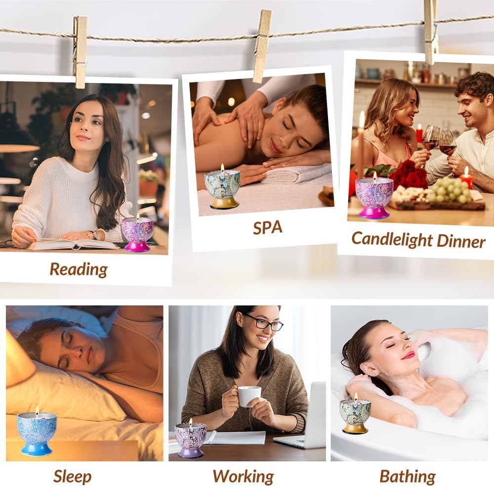 WOTOW 4-Pack Scented Candle Set, 3.5Oz Relaxing Natural Soy Wax Aromatherapy Candle in Metal Cup, 20 Hour Burn Time, Ideal Home Christmas Birthday Valentine Thanksgiving Mothers Day image number 4