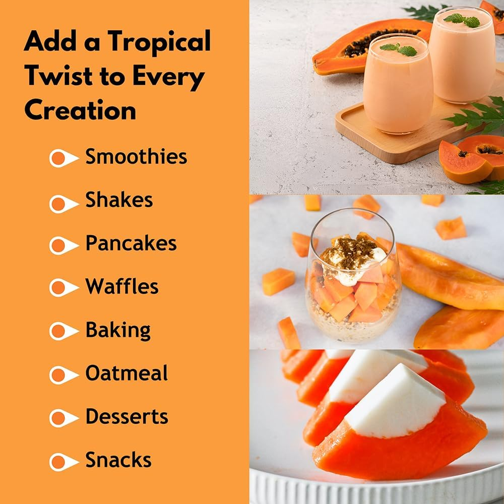 Papaya Fruit Powder 114 G | 100% Natural Papaya Powder for Juices, Smoothies, Milk Shakes, Fruit Salads | Free from Preservatives, Artificial Colors, | Vegan, Gluten-Free image number 2