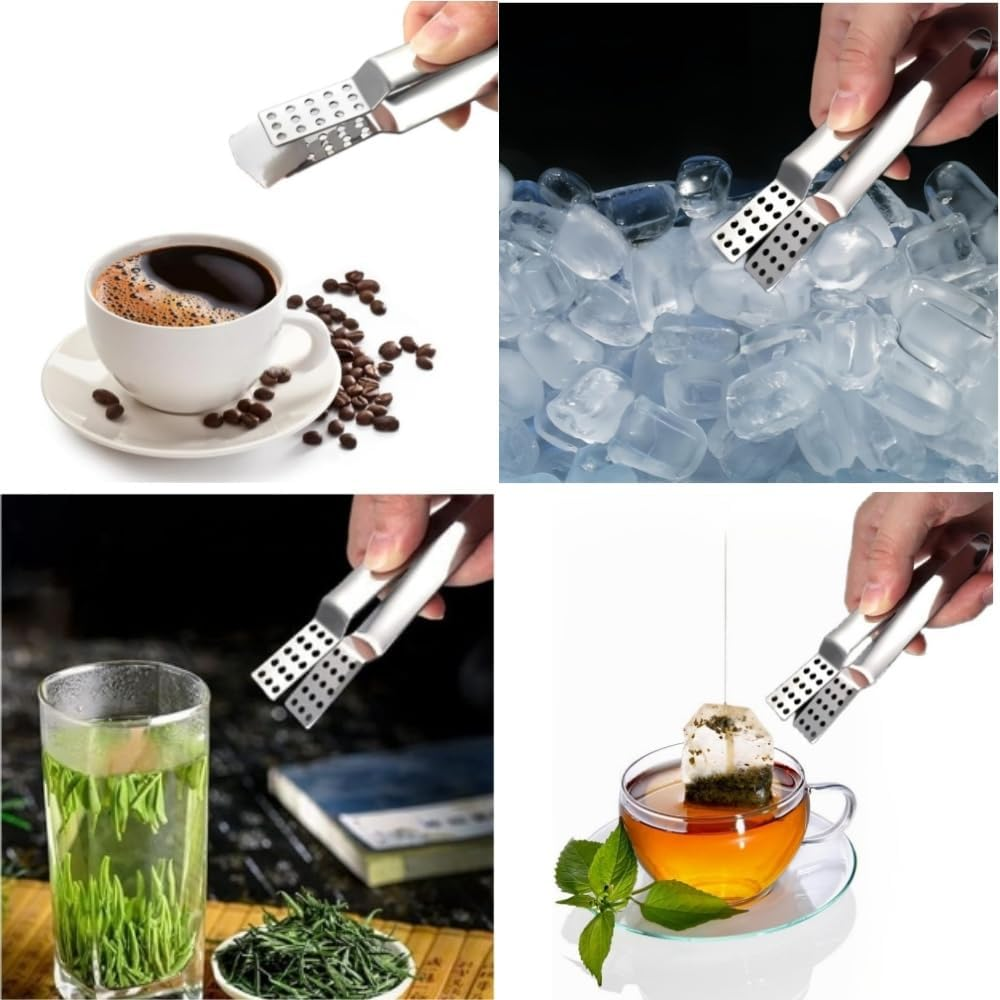 Fabselection Tea Bag Squeezer Tongs, 2Pack Stainless Steel Tong Tea Strainer Loose Leaves with Hole Kitchen Tea Sugar Ice Tong, Teabag Squeezer Strainer Holder image number 4