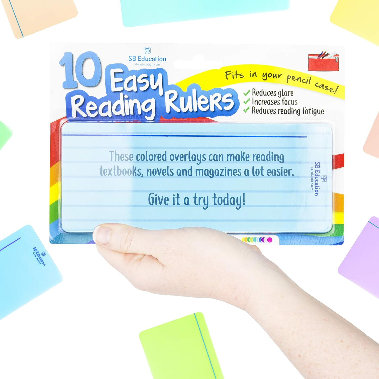 SB Education 10 X Dyslexia Reading Strips with Coloured Overlays. Reading Tracking Rulers for Dyslexia Irlens, ADHD and Visual Stress