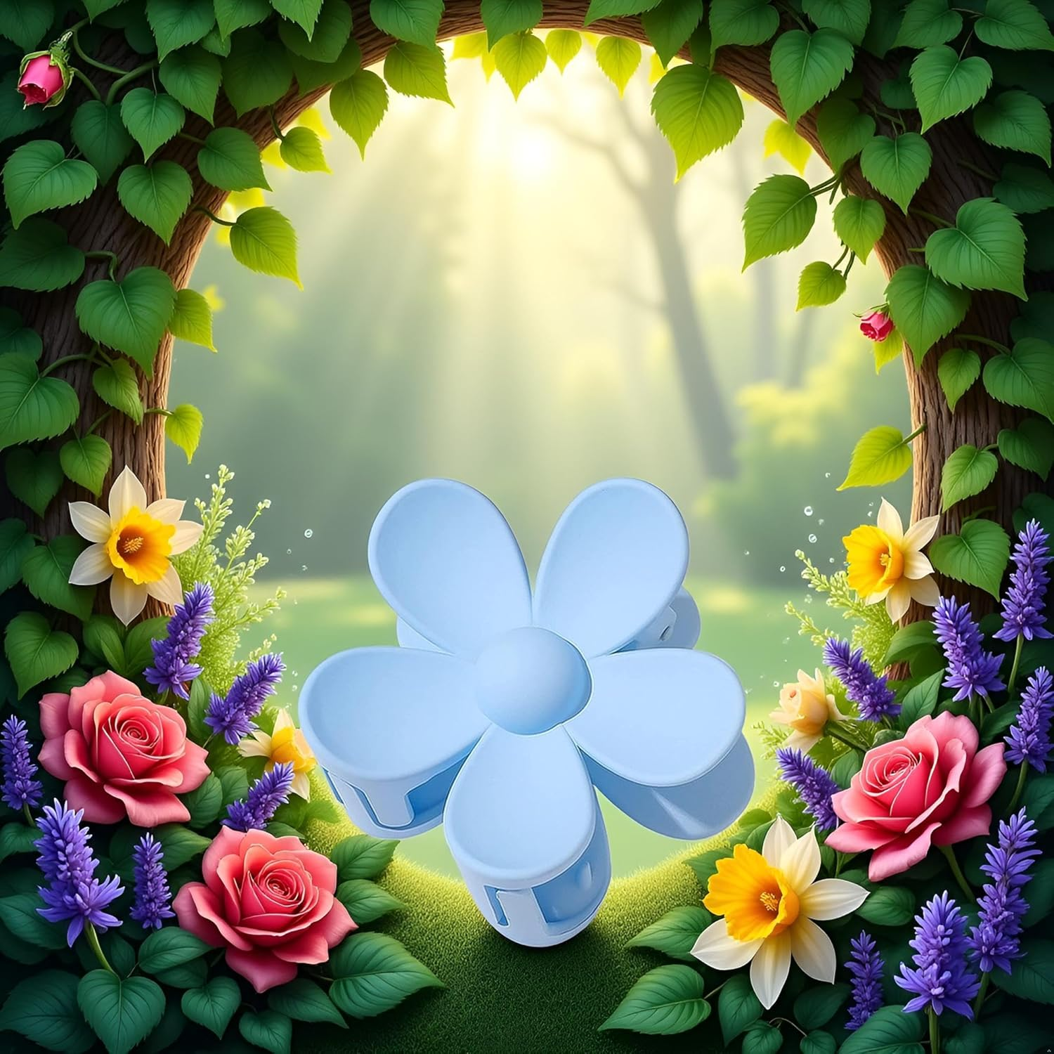 Blue Hair Claw Clips Flower Hair Clips &ndash; Big Cute Claw Clips, Large Hair Clips Strong Hold for Women Thin Hair for Women Thick Hair image number 3