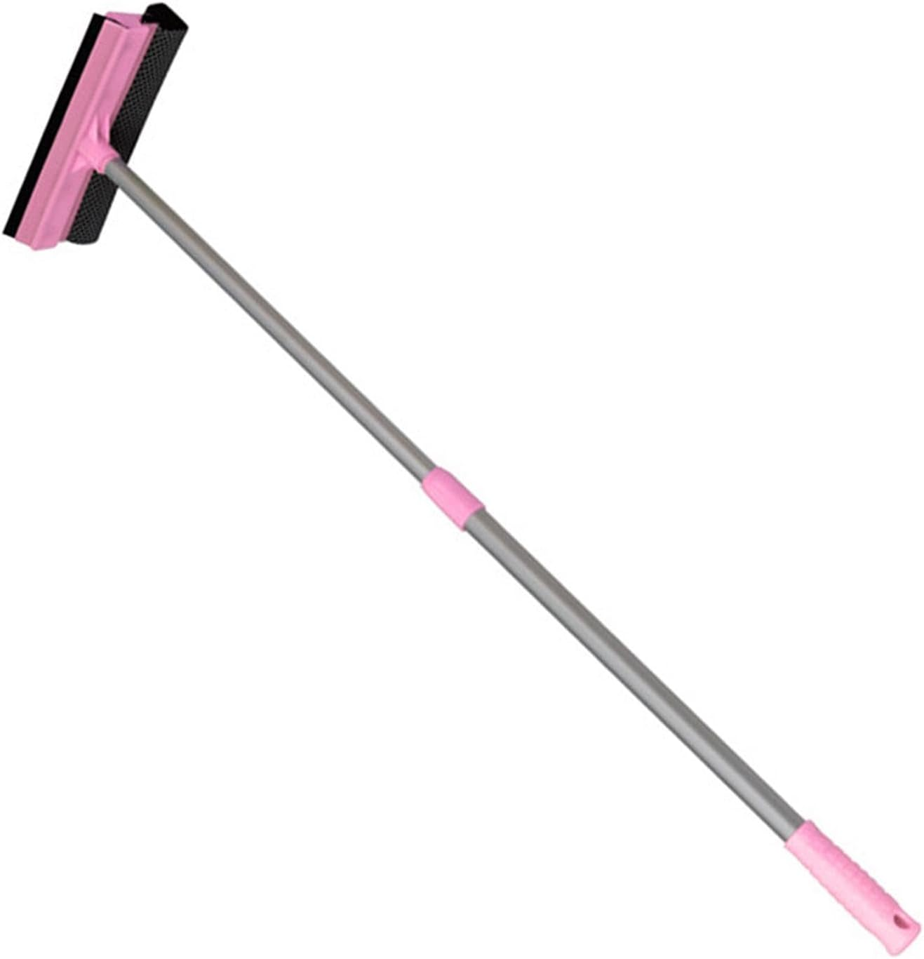 Yuksok Window Squeegee Cleaning Brush Double Sided Telescopic Pole Mirror Washer 2 in 1 Window Cleaner for Glass Dorm Tiles Bathroom, Pink