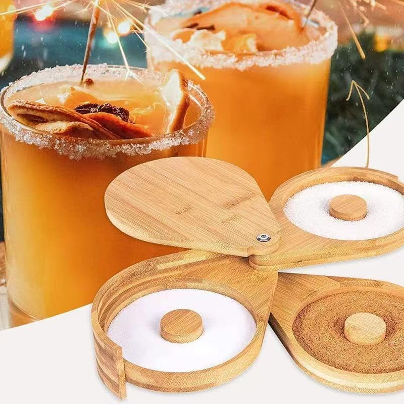 3 Tier Bamboo Margarita Salt Rimmer Set Perfect Bar Glass Rimmer for Cocktails and Margaritas - Includes Salt and Sugar Rimming Options Ideal for Cocktail Lovers and Bartenders(Bamboo Wood) image number 5