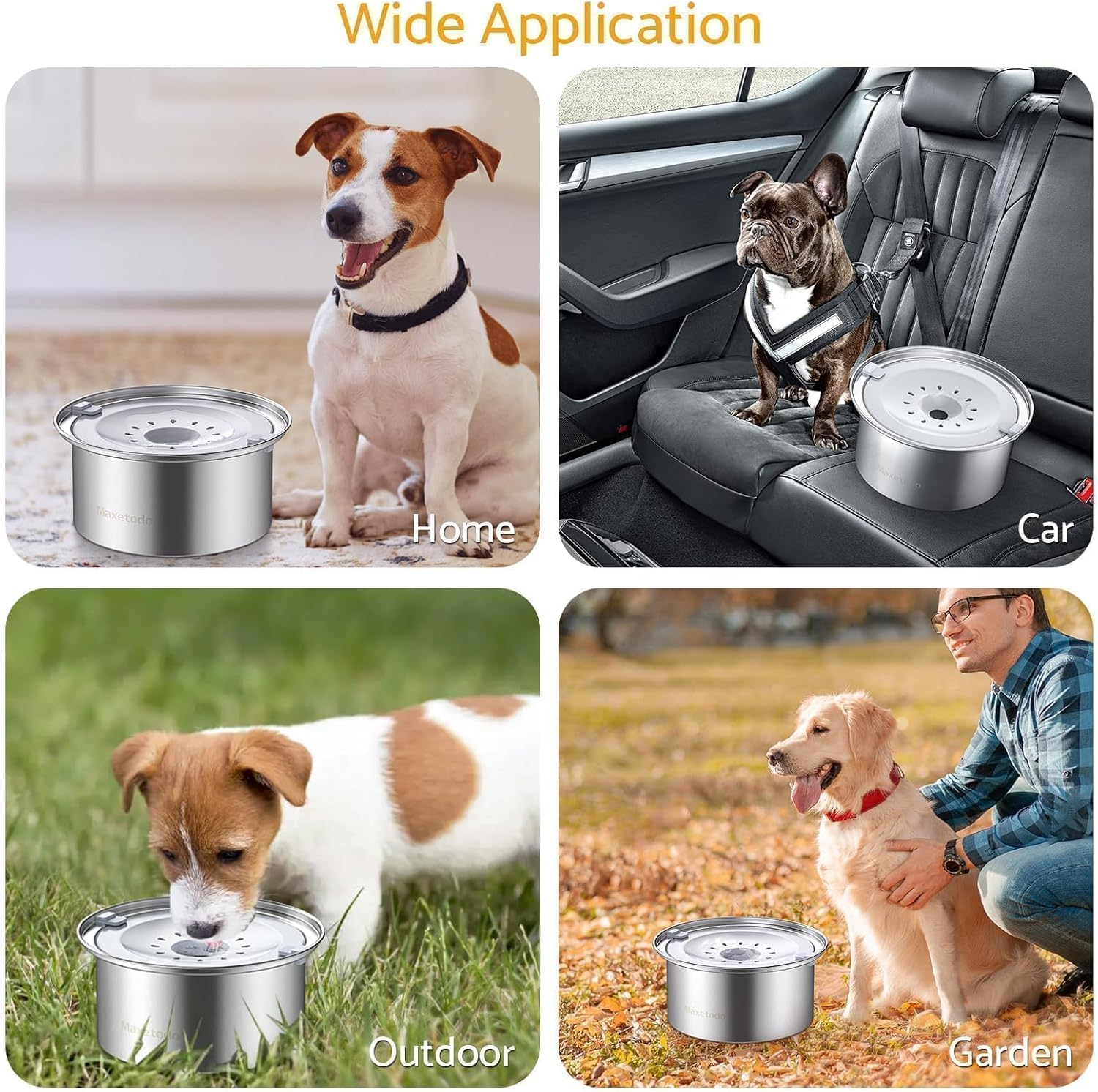 Maxetodo 4L Non Spill Dog Water Bowl, Large Capacity, Stainless Steel, anti Drip, Splash Proof, Floating Water Bowl for Dogs, Home, Car, Outdoor image number 1