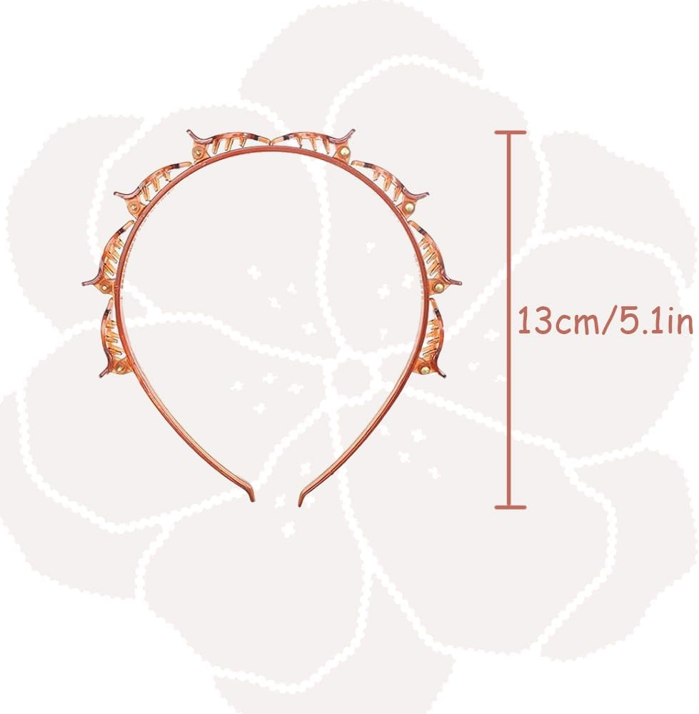 HUATEEN 2 Pack Braided Hairbands for Women,Black & Brown Clip Headbands with Non-Slip Teeth,13Cm Adjustable Butterfly Clips | Double Layer Twist Plait Headband for Girls/Women (Office/Yoga/Daily) image number 5