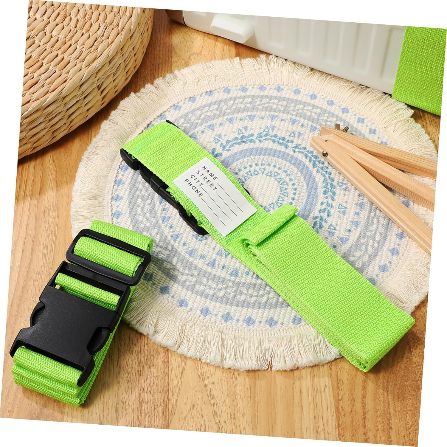 LOLIPPYY 4Pcs Adjustable Luggage Fixing Straps in Fluorescent Green Polypropylene Fiber Suitcase Wrap Belts with Tear Resistant Design for Travel Safety and Enhanced Visibility image number 1