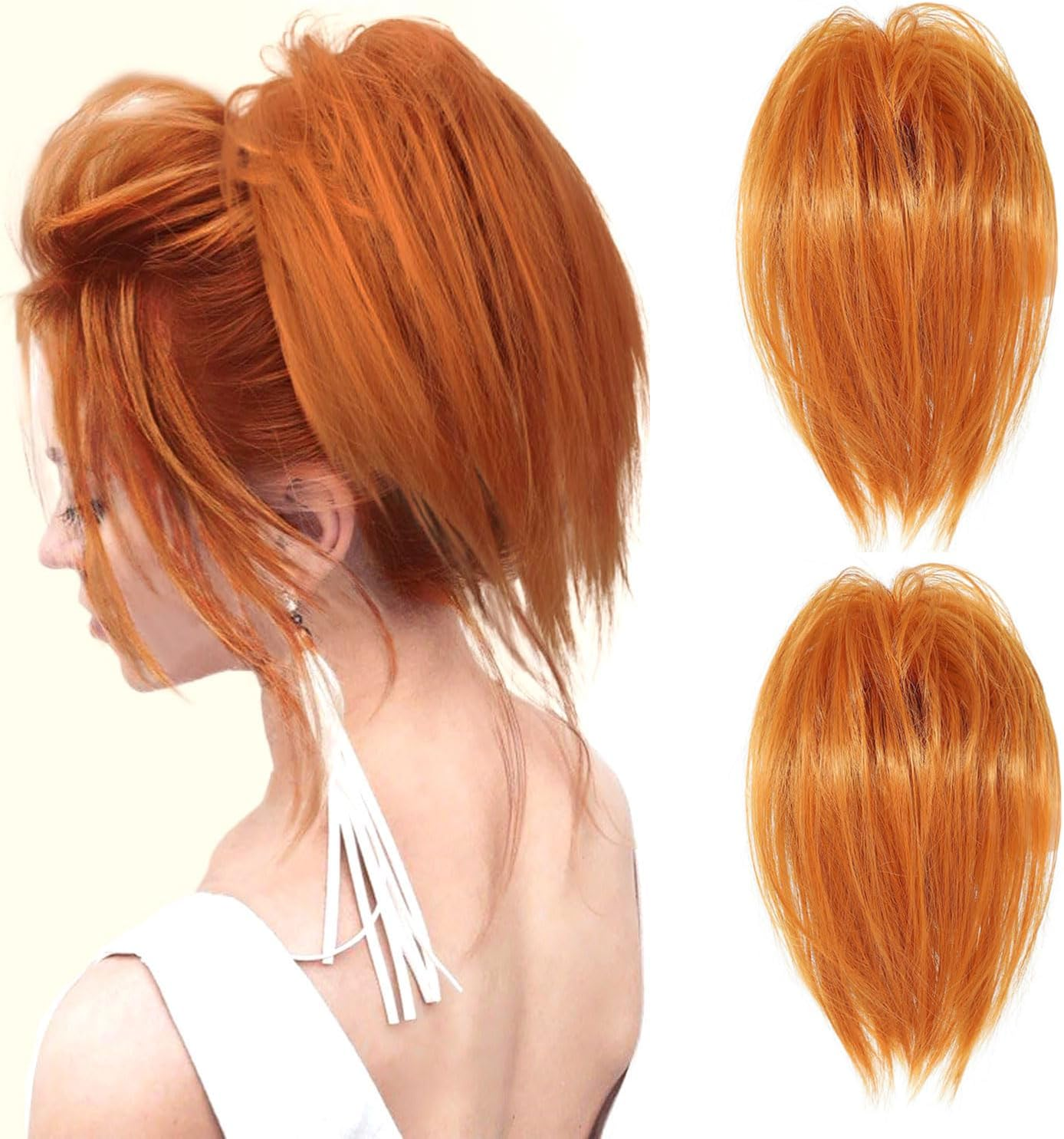 Fulang Hair Pack of 2 Ponytail with Clip Hairpiece with Elastic Band Large Bun Claws Clip Hairpiece Messy Bun Hairpieces Wavy Natural Synthetic Hair Scrunchie Women image number 2