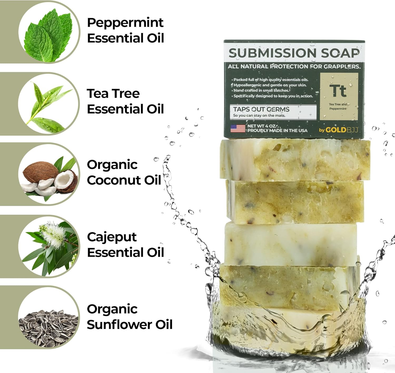 Premium Tea Tree Oil Soap - 100% All Natural USA Made Bars for BJJ, Jiu Jitsu, Wrestling, and Grappling - Combats Ringworm, Jock Itch, Athlete'S Foot, Acne, and More Single 4 Ounce Soap Bar image number 5