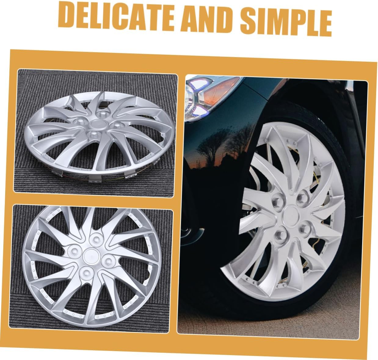 Luxshiny 2Pcs 14-Inch Automotive Hubcaps Wheel Rim Covers Full Silver Car Hub Caps Replacement Decorative Covers for Vehicle Wheels image number 6