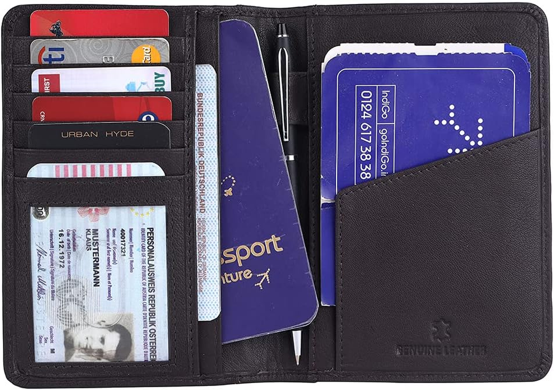 URBAN HYDE Genuine Leather RFID Blocking Passport Holder Cover Case Travel Wallet, Brown, One Size, Rfid Wallet - Brown image number 5