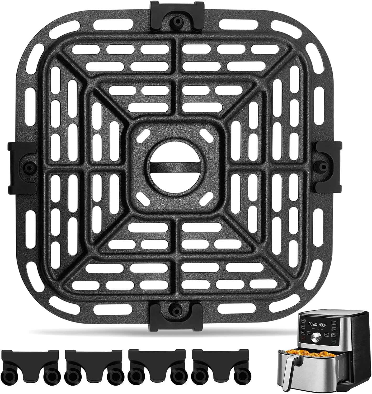 Air Fryer Replacement Parts for Instant Pot Vortex plus 6 in 1 4 Quart Air Fryer Oven, 7.5''&times;7.5'' Square Food Grade Air Fryer Grill Pan Grill Plate Crisper Plate Accessories Tray Rack image number 3