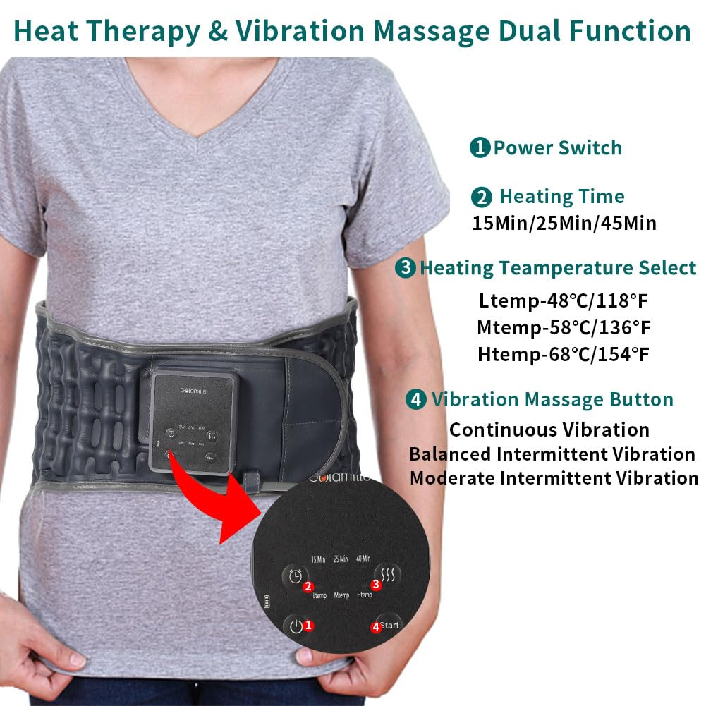 Heated Back Massager Belt Inflatable for Instant Back Pain Relief Lumbar Decompression Belt with Heating & Vibration, Operated by Rechargeable Battery, Fits 29-49 Waist image number 6