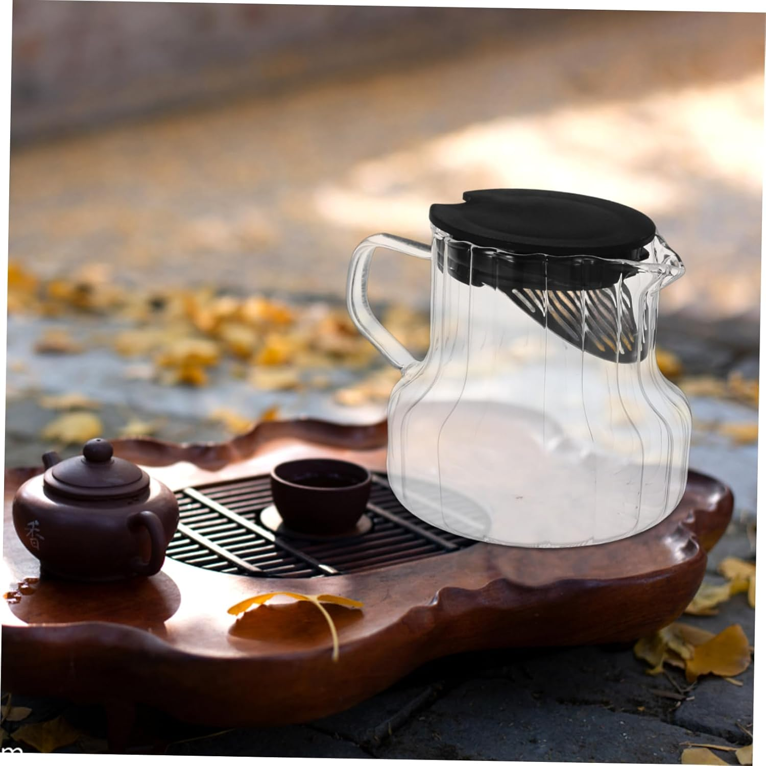 CHICAMPERA Hand Brewed Coffee Glass Pitcher Teapot Espresso Machine Pot Carafe Water Kettle Pot Maker Glass Tea Kettle Steeper Vertical Stripes for Daily Use Special Occasions image number 1