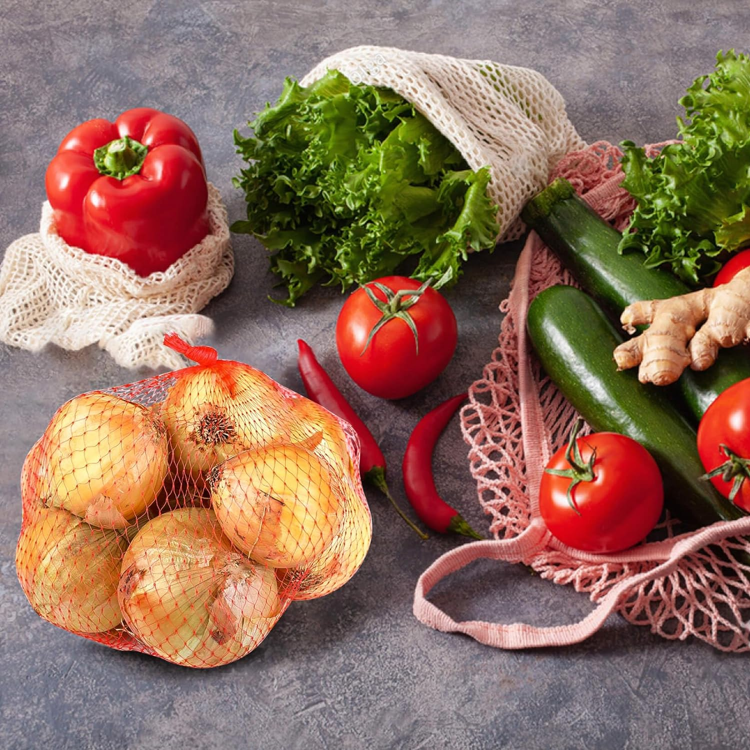 Sukh 90PCS Mesh Produce Bags - 24Inch Mesh Vegetable Bags Onion Storage Bags Net Produce Seafood Bags Net Bags for Vegetables Storage Fruits Seafood and Other Agricultural Products Red