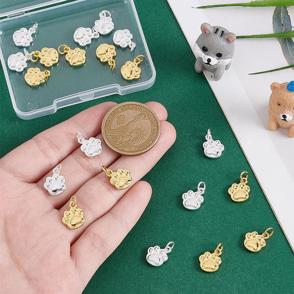 PH Pandahall Pack of 20 2 Coloured Brass Charms Pendants with Dog Paw Print and Jump Ring 18 K Gold-Plated Pendant for Making Jewellery and Necklaces image number 1