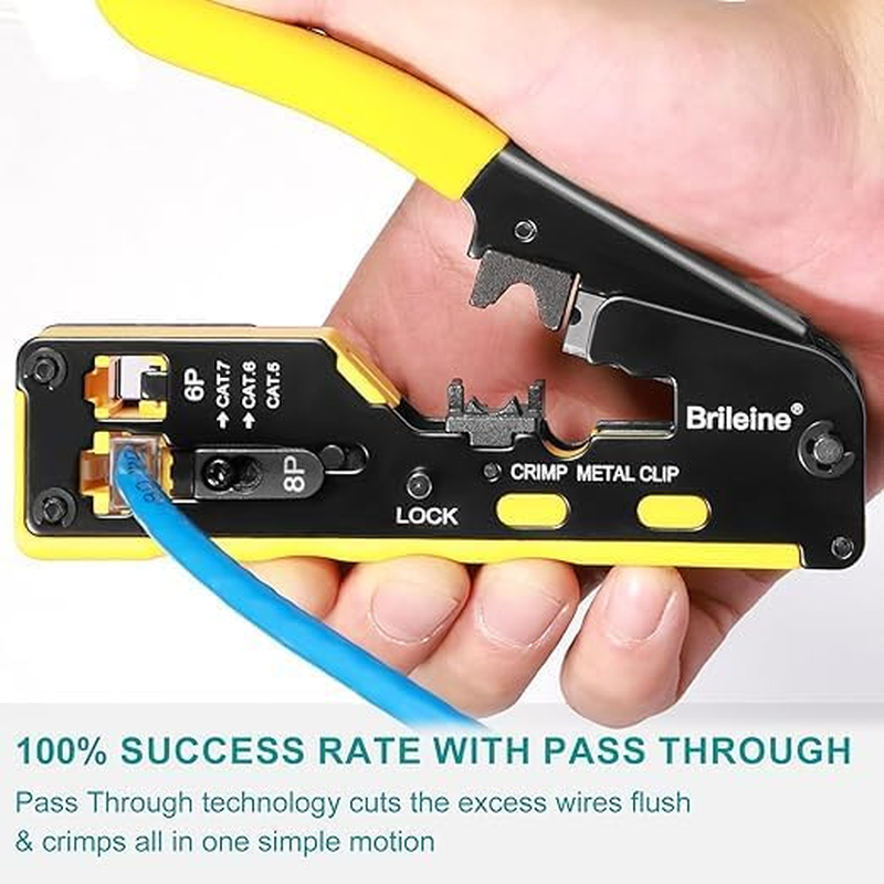 RJ45 Crimp Tool Kit Pass through Crimper RJ45 Crimping Tool Stripper All-In-One for 8P RJ45 Cat5 Cat5E Cat6 6P RJ11/12 Telephone Connectors Network Enthernet Crimper Kit image number 4