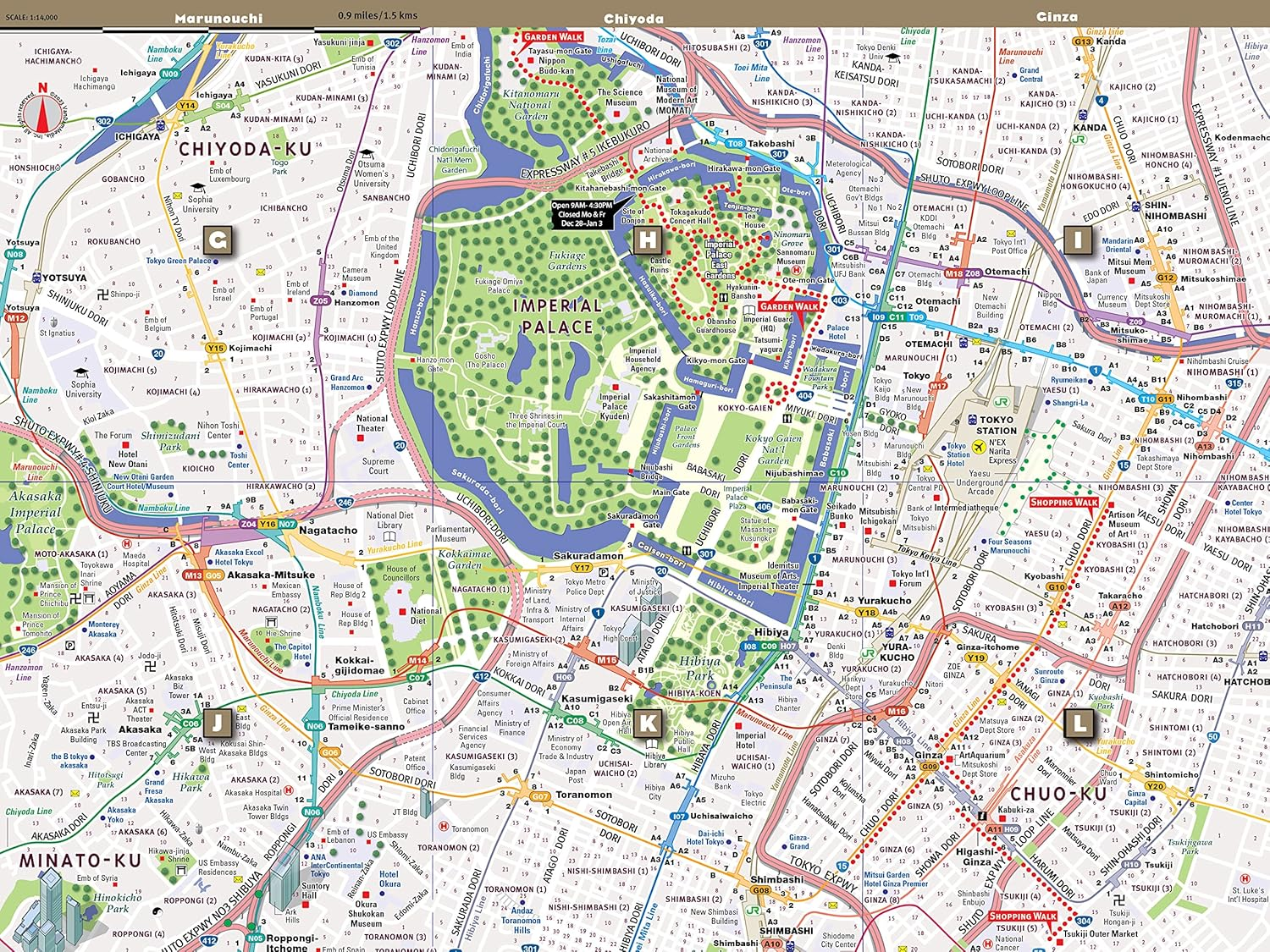 Streetsmart&reg;Tokyo Map by Vandam Laminated, Pocket Sized City Center Street Map of Tokyo, Japan with All Attractions, Museums, Markets, Palaces, ... 2024 Edition) (English and Japanese Edition): 9 image number 5