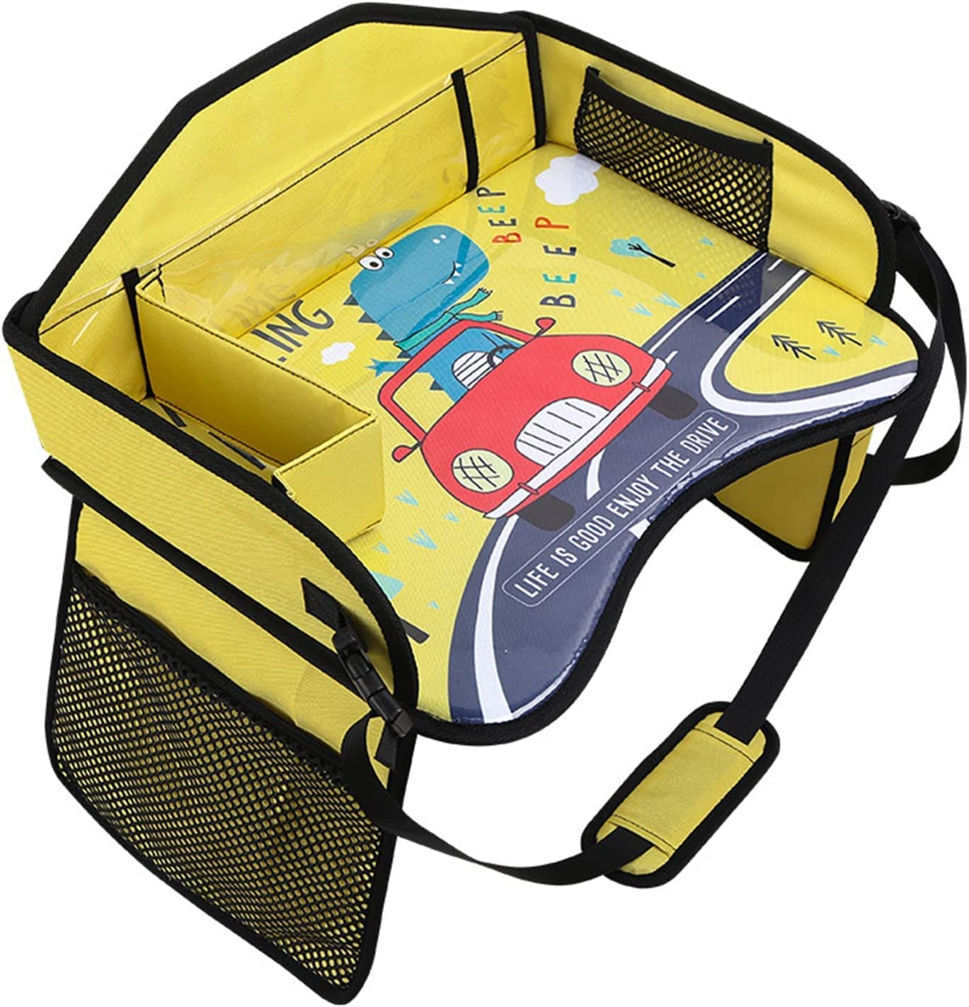 Kids Travel Tray for Toddler Car Seat, Toddler Car Seat Tray Organizer, Large Ipad Holder Road Trip Essential, Soft Padding, Waterproof, Food & Snack Lap Tray Carseat, Stroller (Yellow) image number 5